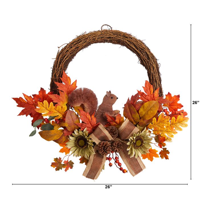 HomPlanti 26" Fall Harvest Artificial Autumn Wreath with Twig Base and Bunny