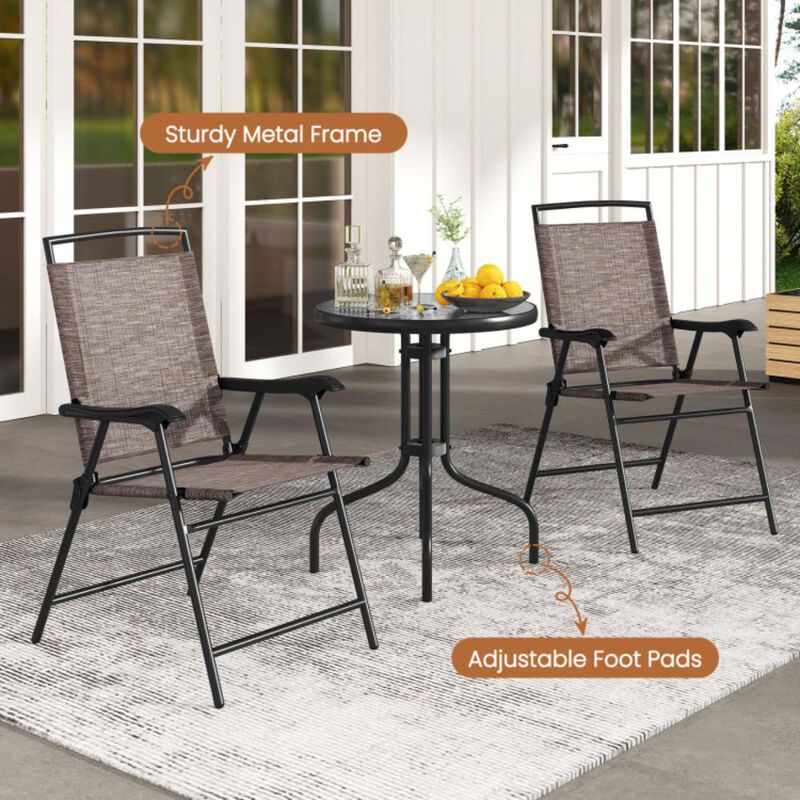 Hivvago 3 Pieces Patio Round Table and Folding Chairs Set with Rippled Tempered Glass Tabletop