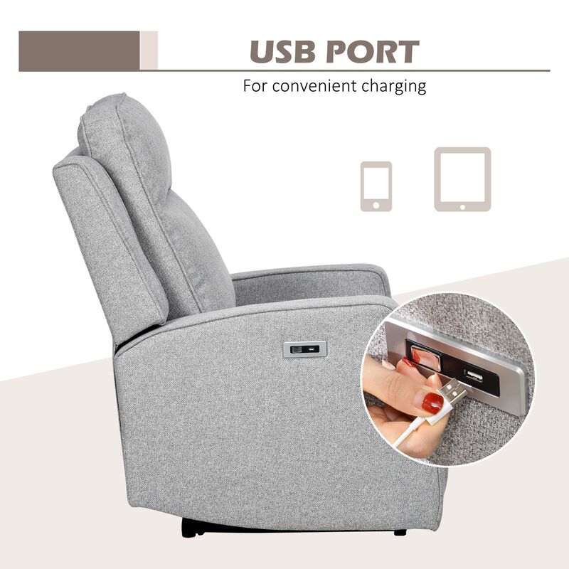 Gray Power Relaxation: Electric Recliner Armchair with USB Charger