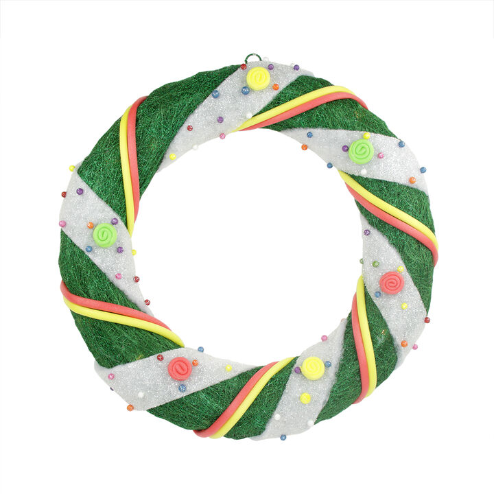Pre-Lit Green and White Candy Striped Sisal Artificial Christmas Wreath - 18-Inch  Clear Lights
