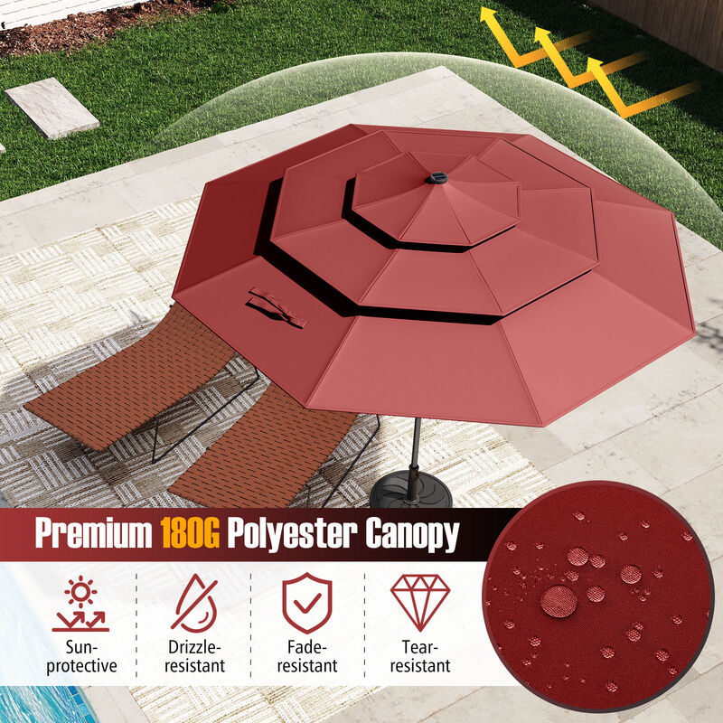 Solar Patio Umbrella with 32 LED Lights 3-Tier Vented Top