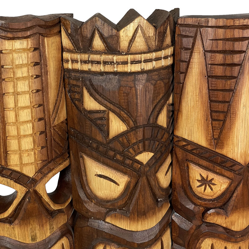 20 Inch Carved Wood Tiki God Masks Tropical Beach Hawaiian Home Decor Set of 3 image number 4