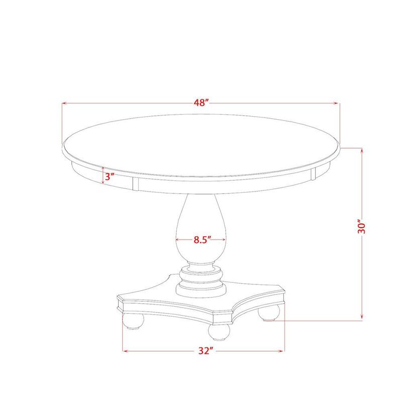 Round Dining Table with Pedestal, Rustic Rubberwood Table in Sandblasting Antique Walnut