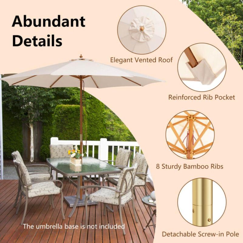 Hivvago 10 Feet Patio Umbrella with 8 Wooden Ribs and 3 Adjustable Heights