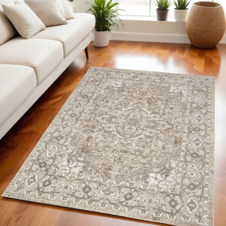 HomeRoots Medallion Power Loom Distressed Area Rug