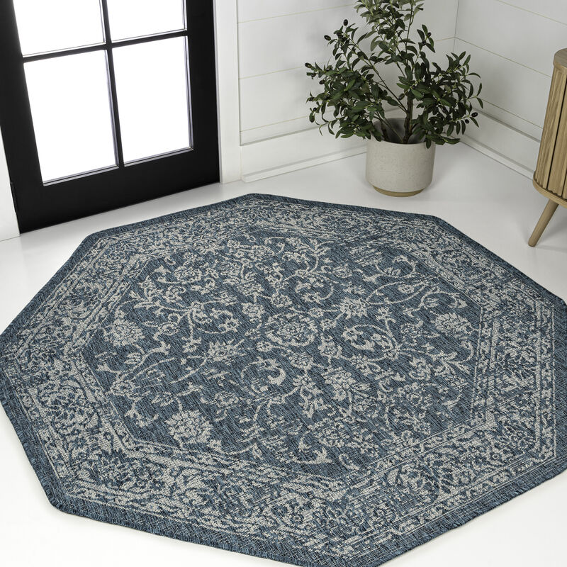Tela Bohemian Textured Weave Floral Octagon Indoor/Outdoor Area Rug