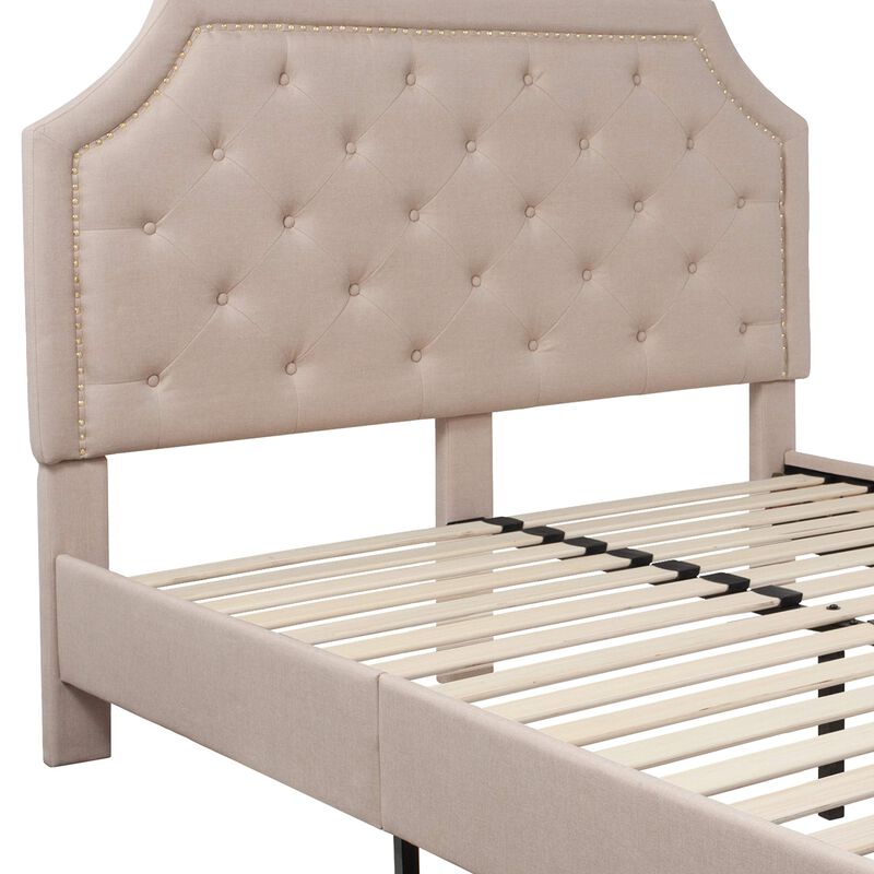 Flash Furniture Brighton Queen Size Tufted Upholstered Platform Bed in Beige Fabric