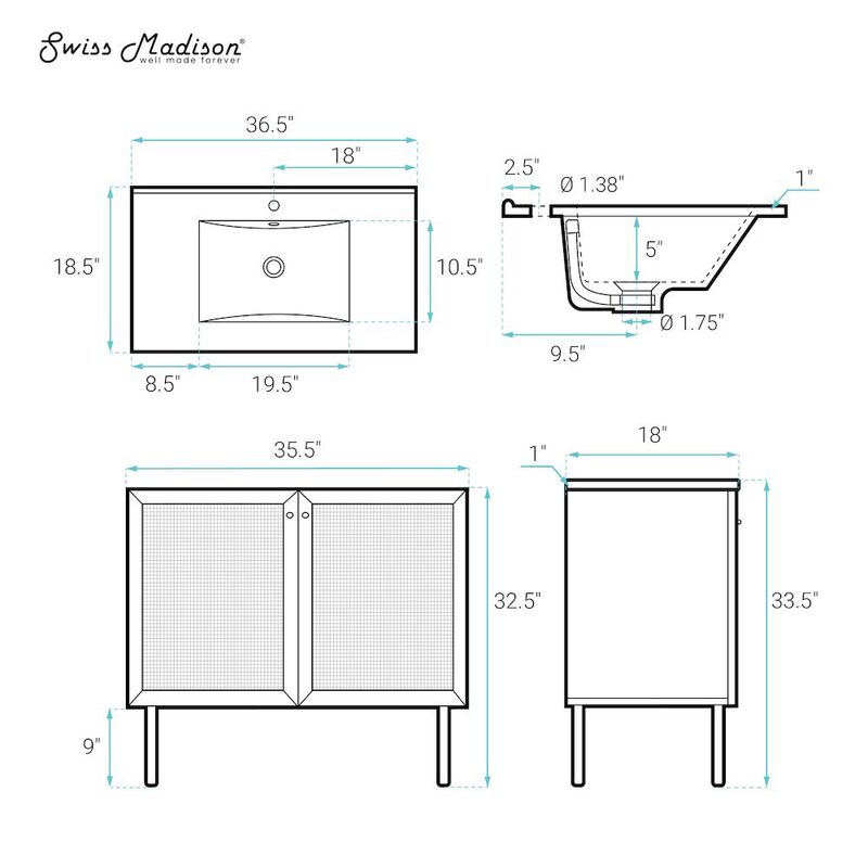 Classe 36" Freestanding Bathroom Vanity with Sink Top image number 6