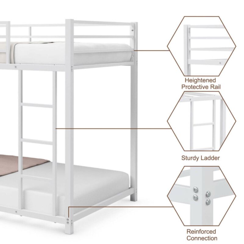 Sturdy Metal Bunk Bed Frame Twin Over Twin with Safety Guard Rails and Side Ladder