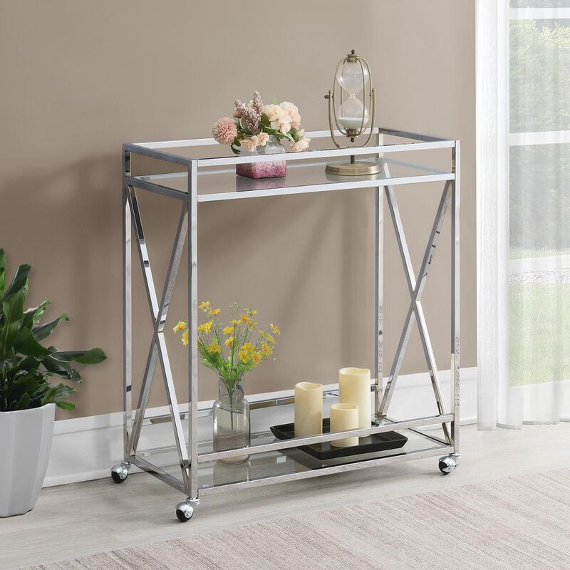 Convenience Concepts Oxford Chrome Glass Bar Cart with Shelf