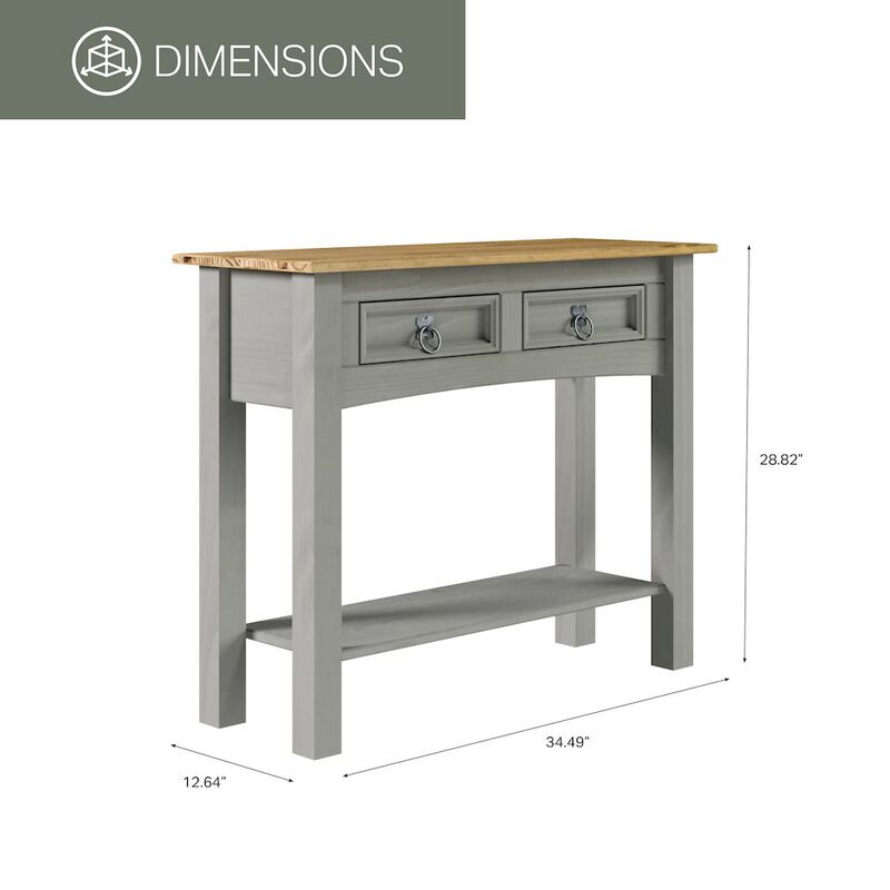 OS Home and Office Furniture Solid Wood Two Drawer Hall Table in Corona Gray