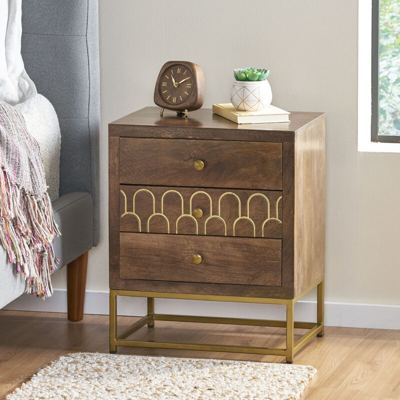 Streamdale Gold Fish Scale 3-Drawer Mango Wood Contemporary Side Table