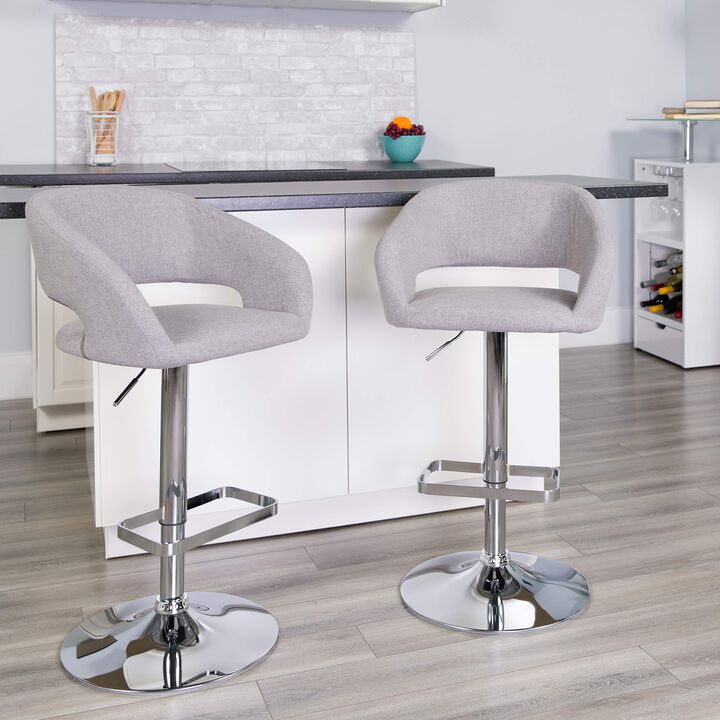 Flash Furniture Erik Comfortable & Stylish Contemporary Barstool with Rounded Mid-Back and Foot Rest, Adjustable Height - Gray Fabric with Chrome Base