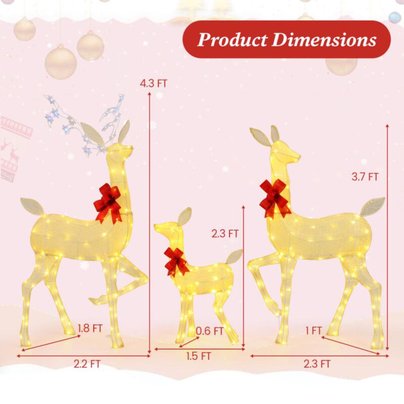 Hivvago 3 Pieces Lighted Family Deer Set with LED Lights and RGB Flashing Lights