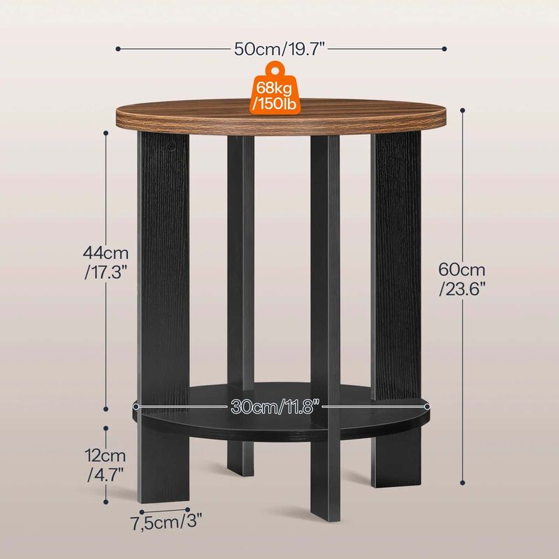 Farmhouse End Table with Two-Tier Storage Shelf and Round Design-Brown image number 2