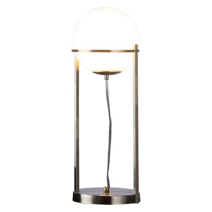 Jim 22 Inch Table Lamp, LED Light, Metal Body, Modern Globe Shade, Brass-Benzara