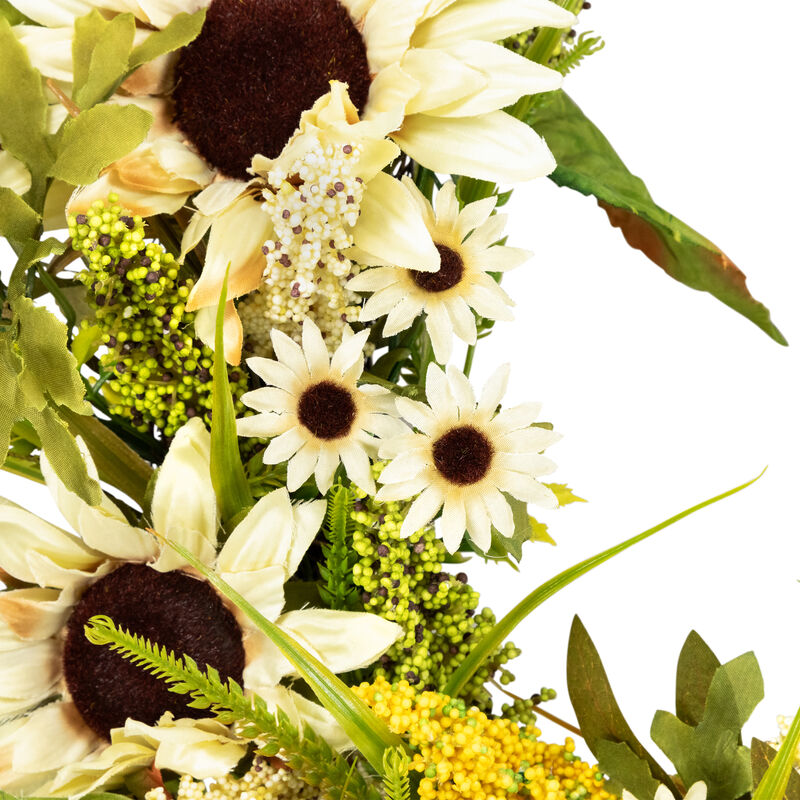 24" Beige Sunflowers Artificial Fall Harvest Wreath image number 5