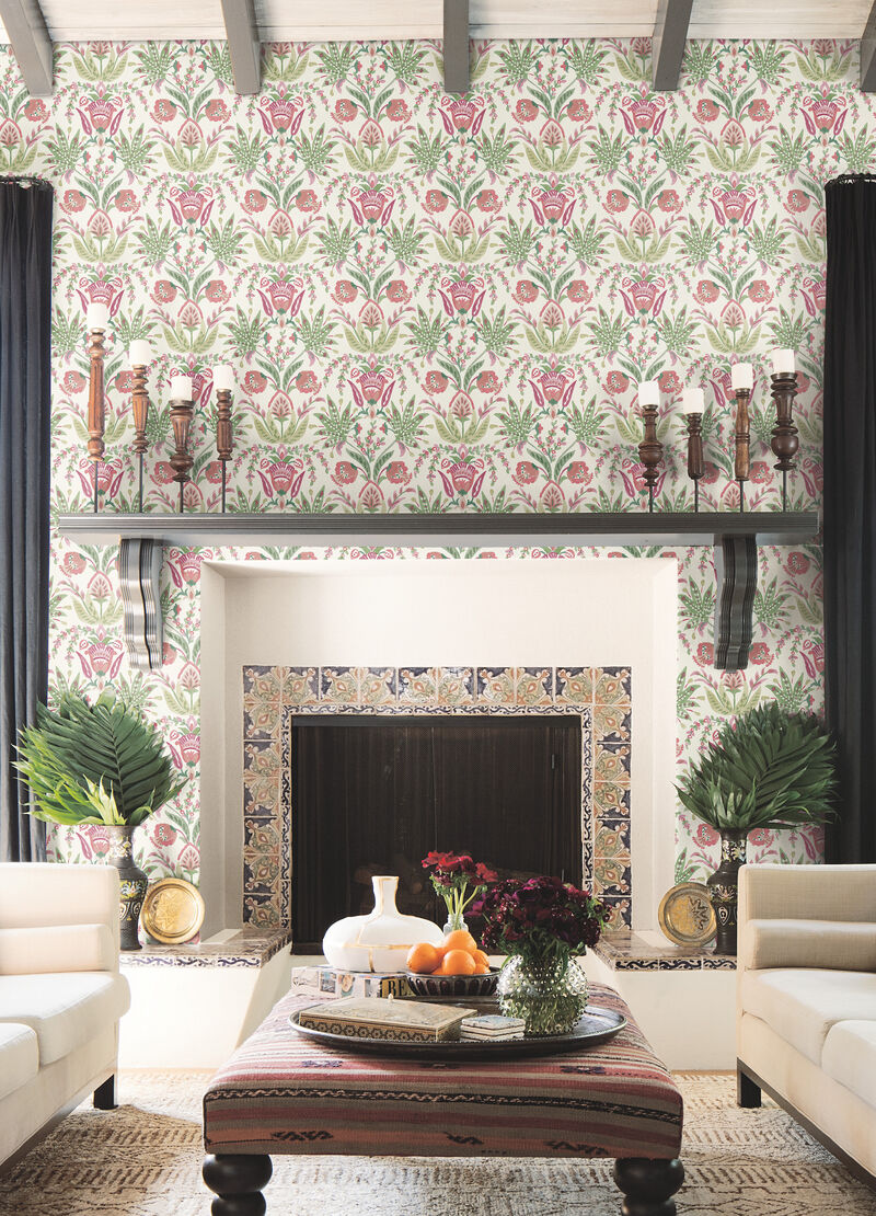 Seaside Jacobean Green & Red Wallpaper image number 2