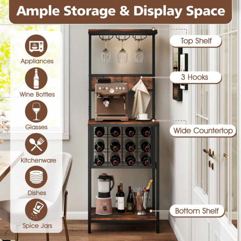 Hivvago Freestanding Wine Rack Floor Wine Bar Cabinet with Glass Racks