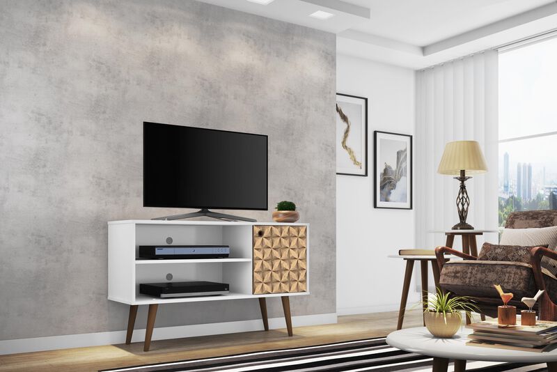 Liberty Small TV Stand in White and Brown Pattern