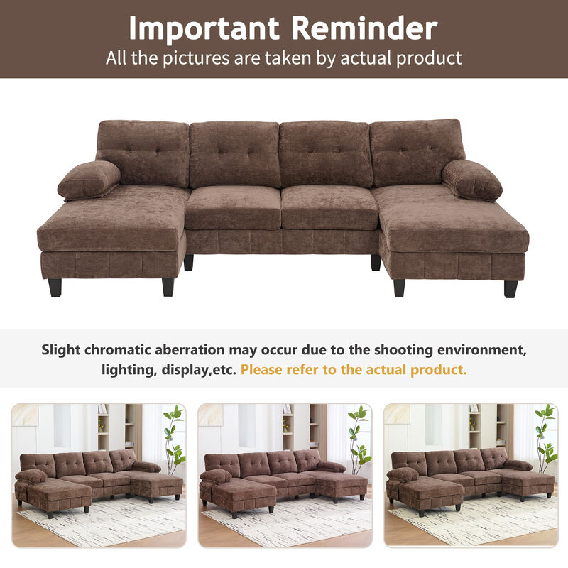 103.5" Chenille U Sectional Couch, Dual Chaise Lounge Sofa