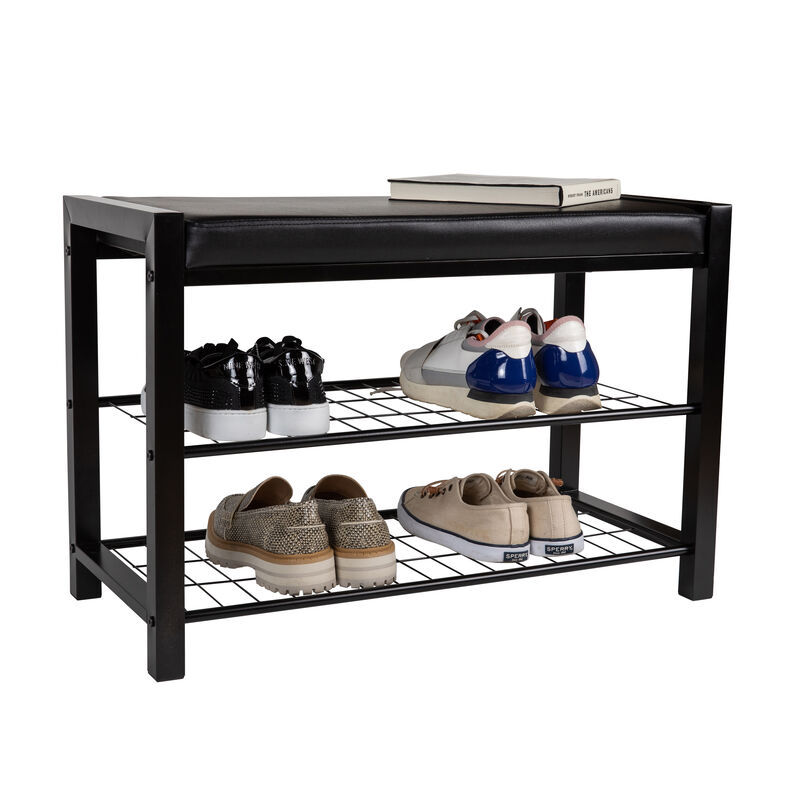 Leatherette Storage Entryway Bench and Shoe Rack with Metal Frame