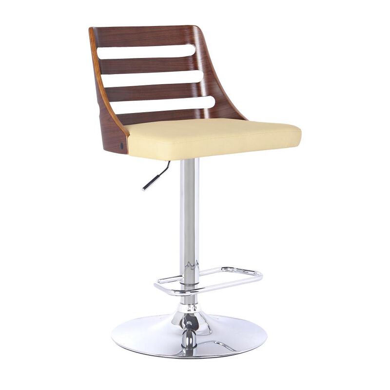Hivvago 24 Inch Cream And Silver Faux Leather And Iron Low Back Adjustable Height Bar Chair