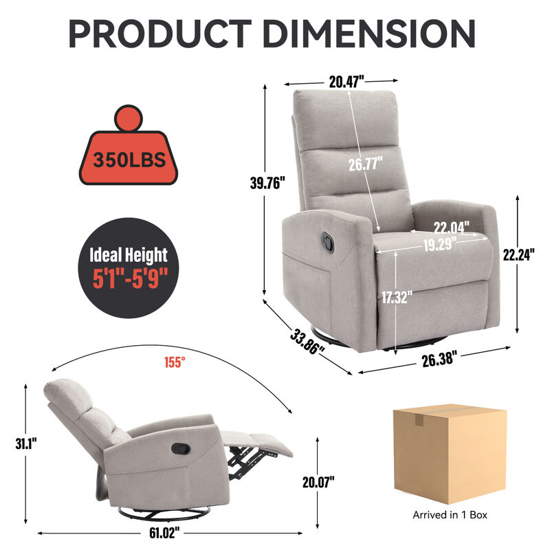 GOODSILO Manual Recliner Chair with Swivel and Rocking Function for Comfortable Living Room Seating image number 2