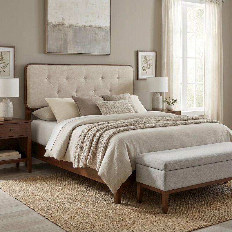 Tufted Queen Headboard in Fabric and Wood with Sturdy Frame and Elegant Design image number 3