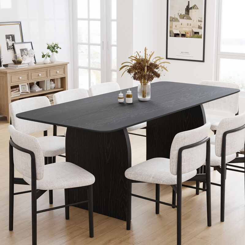 79" Farmhouse Rectangle Black Dining Table for 4-6 People with Round Arched Table Legs for Dining Room and Living Room