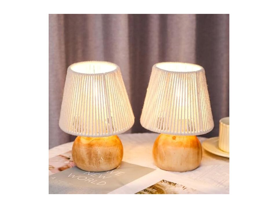 Cordless Boho Wood Table Lamps Set Of 2 For Living Room Bedroom Patio