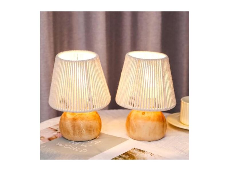 Cordless Boho Wood Table Lamps Set Of 2 For Living Room Bedroom Patio image number 1