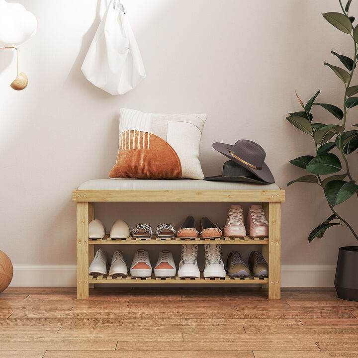 Hivvago Bamboo Shoe Organizer Bench for Entryway