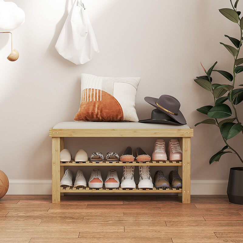 Hivvago Bamboo Shoe Organizer Bench for Entryway image number 1