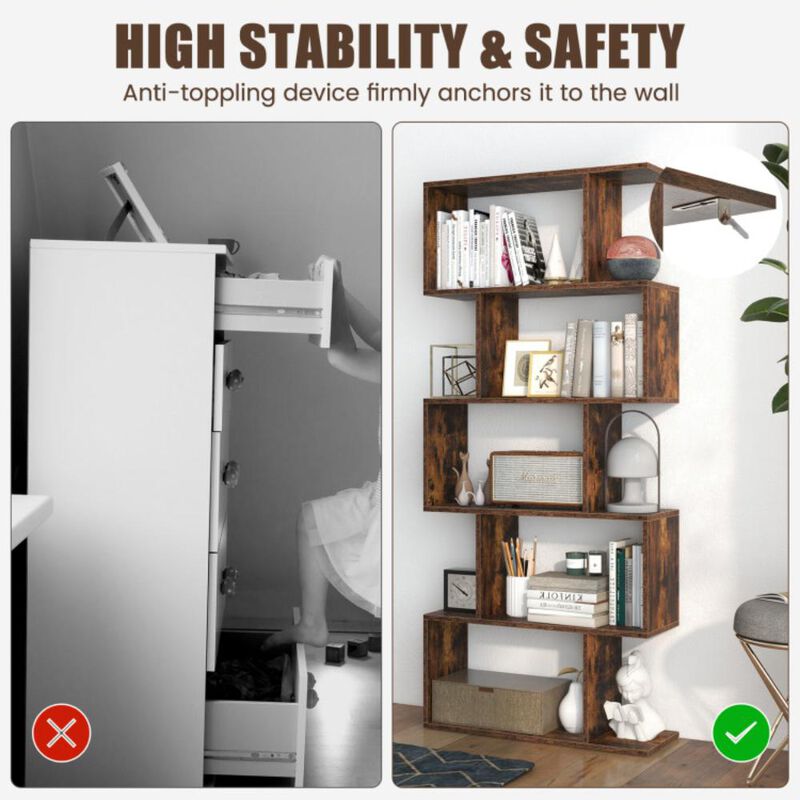 Hivvago 5-Tier Bookshelf with Anti-Toppling Device for Living Room Home Office