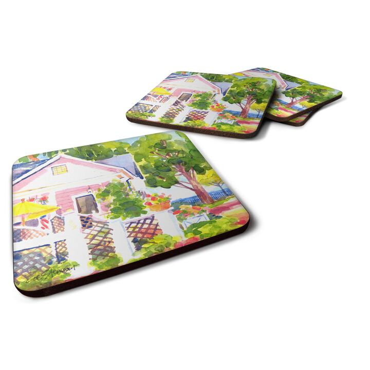 Caroline's Treasures 6130FC White Cottage at the Beach Foam Coasters (Set of 4), 3.5 H x 3.5 W, Multicolor