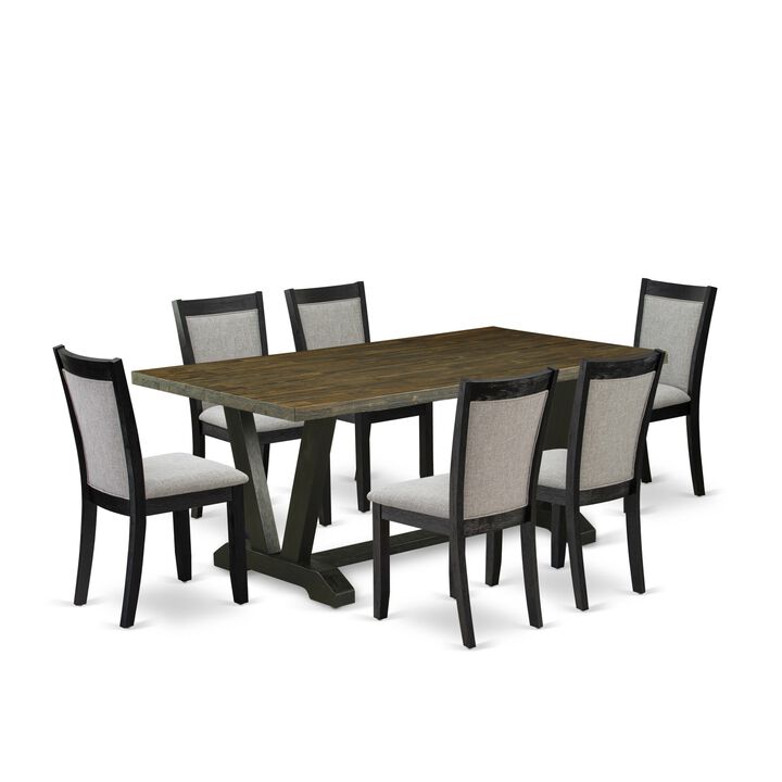 East West Furniture V677MZ606-7 7Pc Dinette Set - Rectangular Table and 6 Parson Chairs - Multi-Color Color