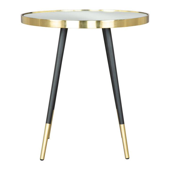 HomeRoots 20" Gold and Black Mirrored Glass and Iron Round End Table