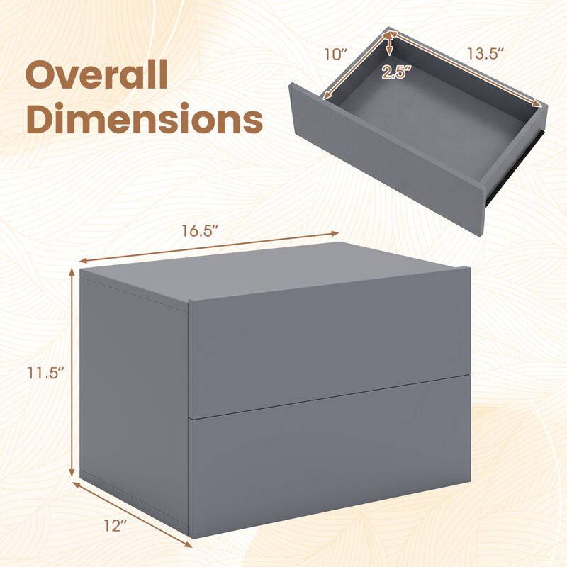 Wall-Mounted Floating Nightstand with 2 Storage Drawers for Bedroom image number 2