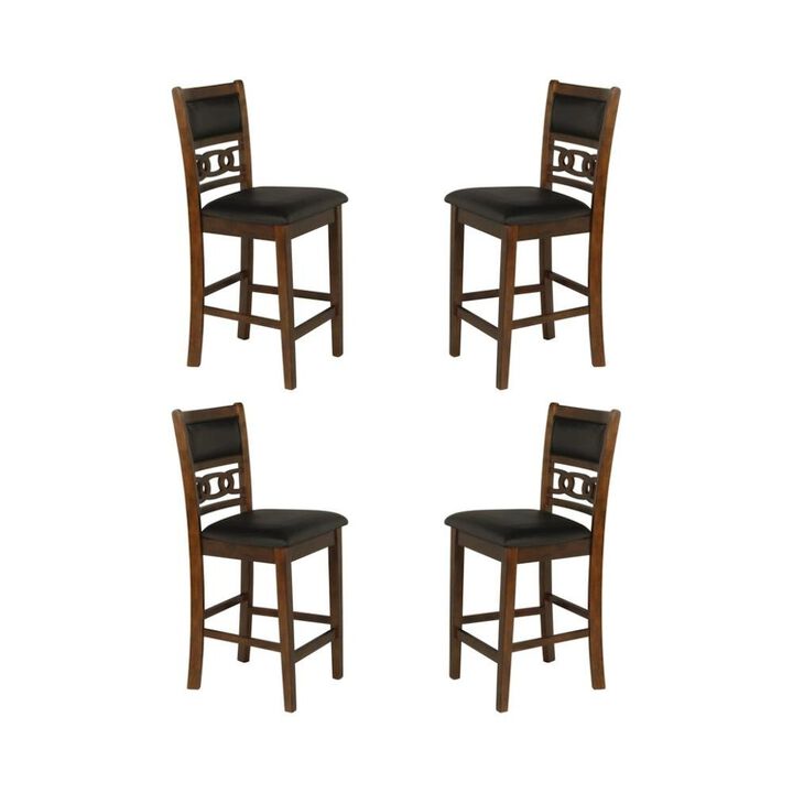 Brown Wood Counter Height Dining Chair Set of 4, PU Seat, Solid Construction