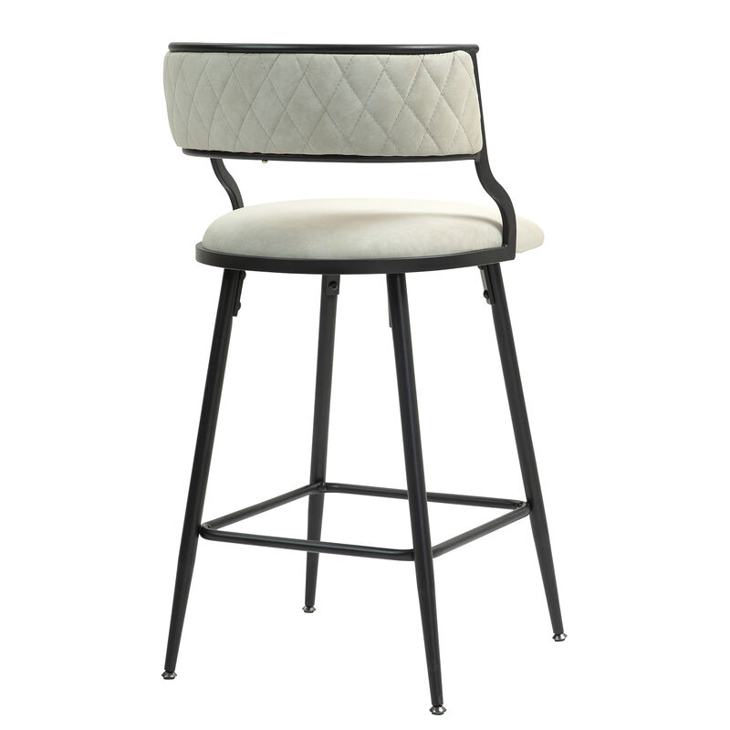 Set of 2 Counter Stools with PU Seat, Sturdy Black Base, and Footrest for Home, Kitchen, or Bar Area