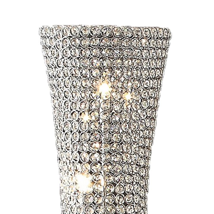 Wren 57 Inch Floor Lamp, Crystal Base with Subtle Curve, Metal, Silver-Benzara