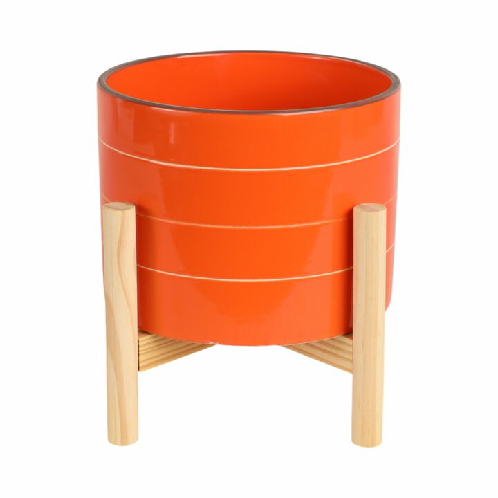 Orange 8" Striped Planter with Stand