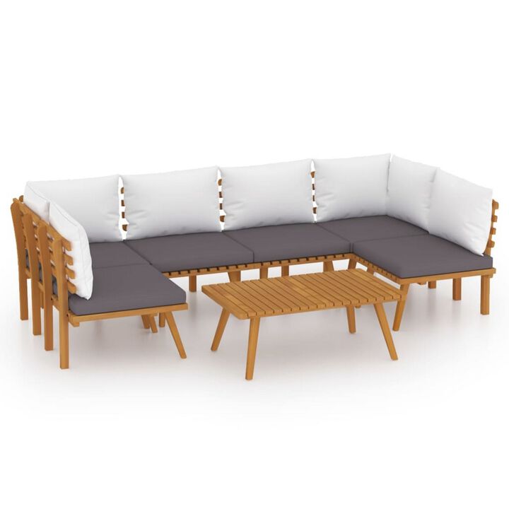 Roma 7pc Modular Outdoor Sofa and Table Set, Solid Wood, Gray White - Benzara