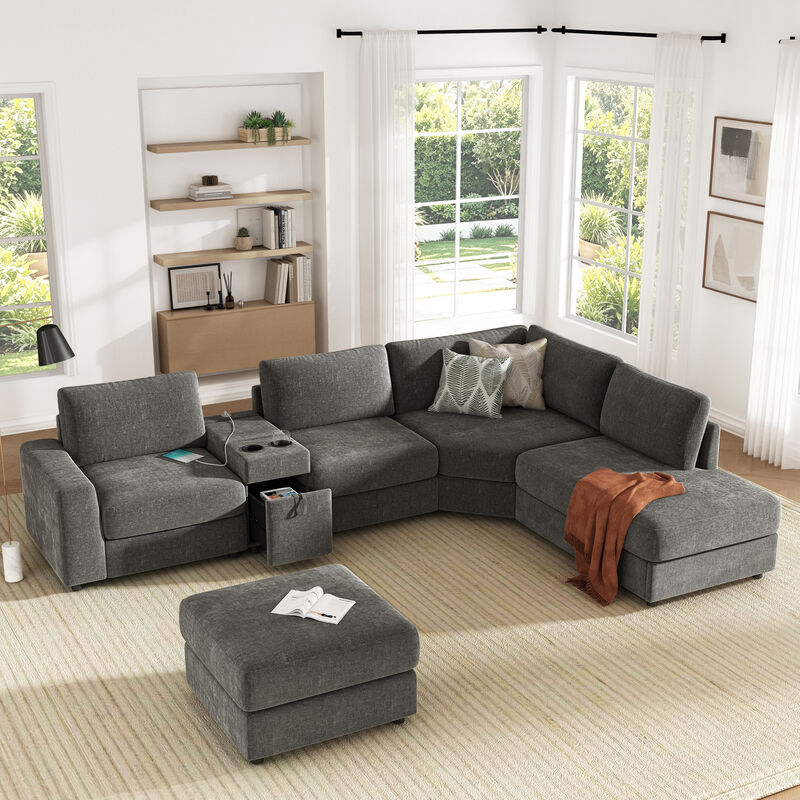 Merax Customizable Modular Sofa with Cloud-Like Comfort, Movable Ottoman, Flippable Console Lid image number 2