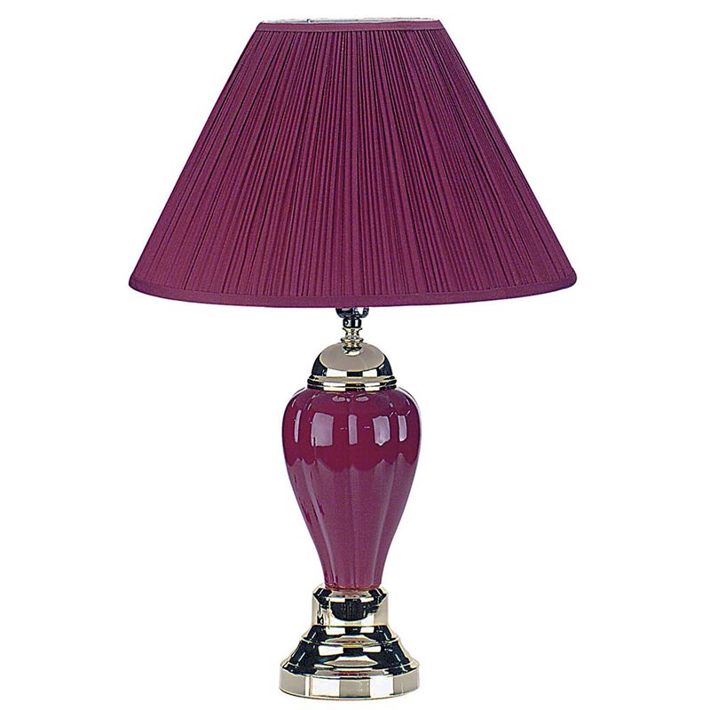 Hivvago 27" Silver Ceramic Bedside Table Lamp With Magenta Empire Shade
