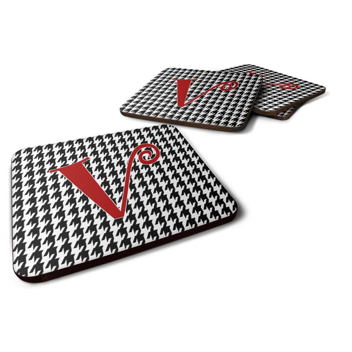 Caroline's Treasures CJ1035-VFC Monogram-Houndstooth Black Foam Coasters (Set of 4), Initial Letter V, 3.5 H x 3.5 W, Multicolor