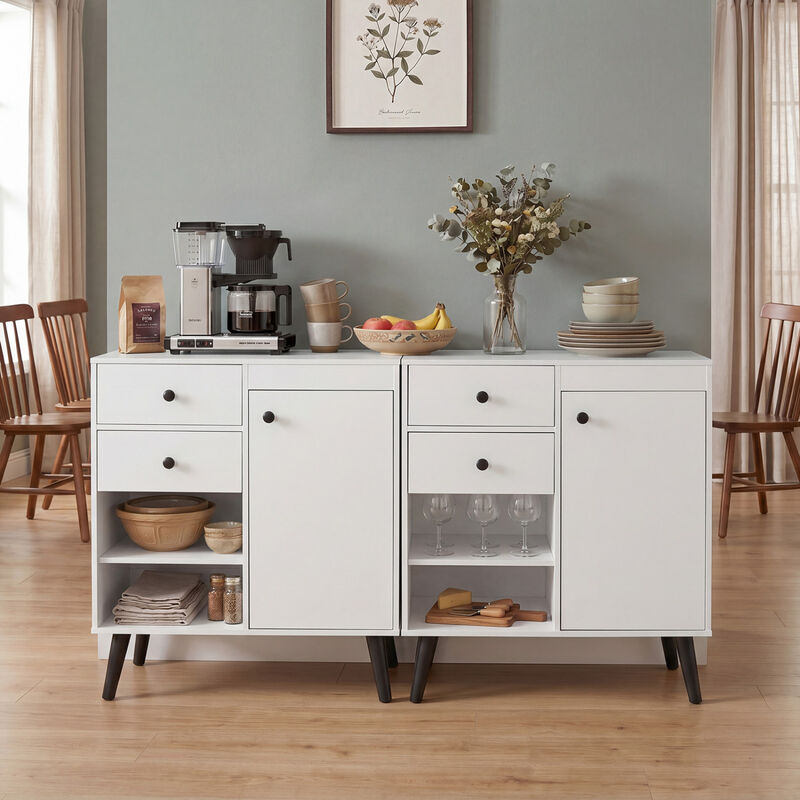Set of 2 Kitchen Buffet Cabinets with Drawers and Open Storage image number 1
