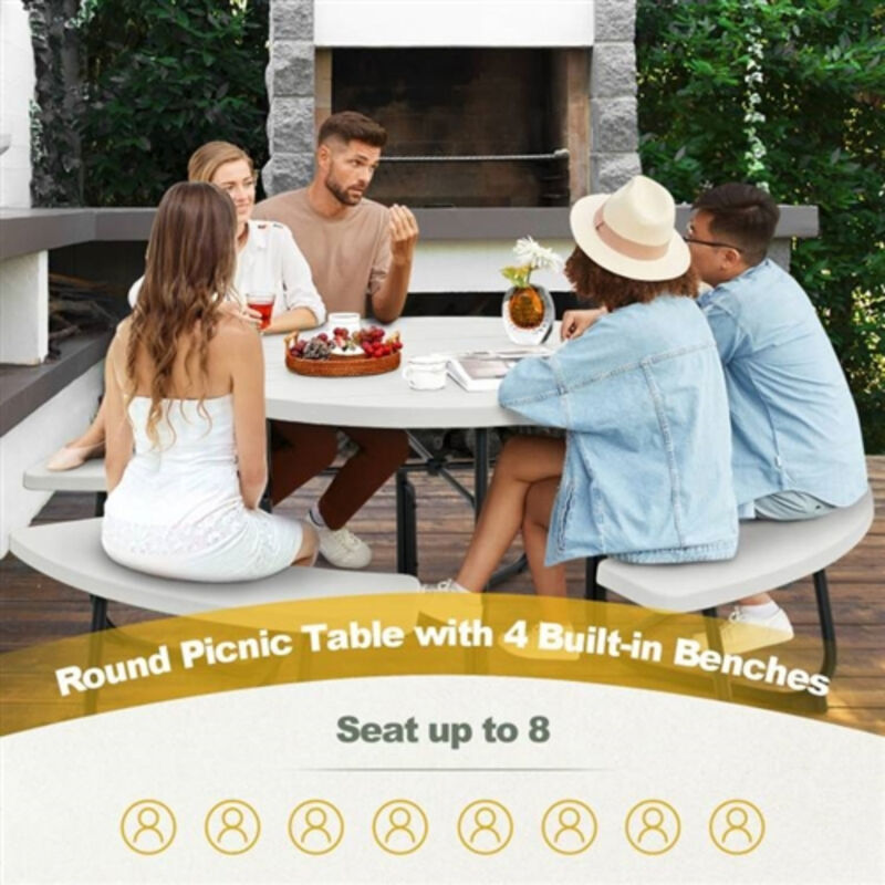Weather-Resistant Metal and HDPE Picnic Table Set with Benches
