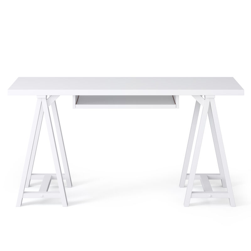 Sawhorse SOLID WOOD Modern Industrial 60 inch Wide Writing Office Desk in White